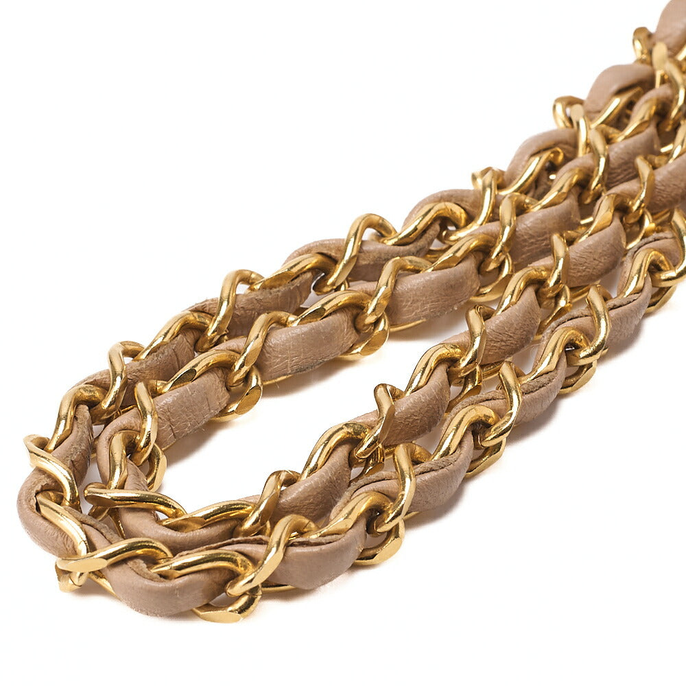 CHANEL Lambskin V-Stitch Chevron Mouth Chain Shoulder Beige Gold-Tone Hardware, Pre-Owned