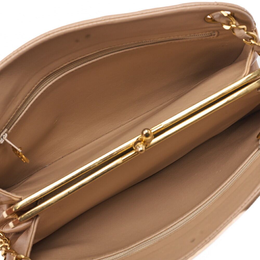 CHANEL Lambskin V-Stitch Chevron Mouth Chain Shoulder Beige Gold-Tone Hardware, Pre-Owned