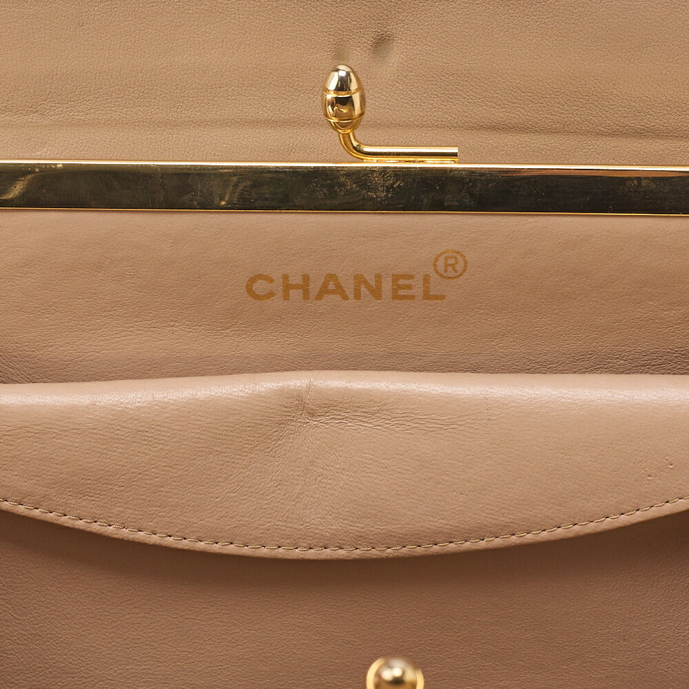 CHANEL Lambskin V-Stitch Chevron Mouth Chain Shoulder Beige Gold-Tone Hardware, Pre-Owned
