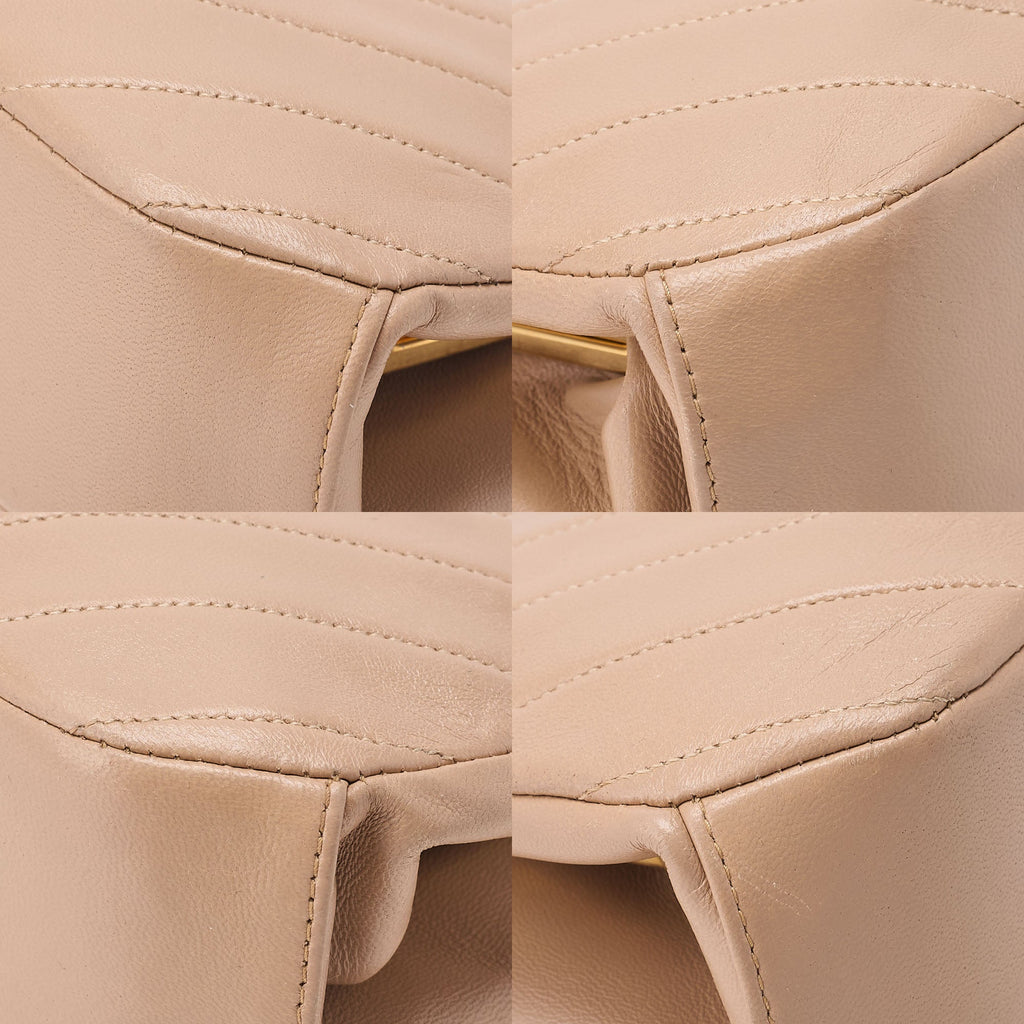 CHANEL Lambskin V-Stitch Chevron Mouth Chain Shoulder Beige Gold-Tone Hardware, Pre-Owned