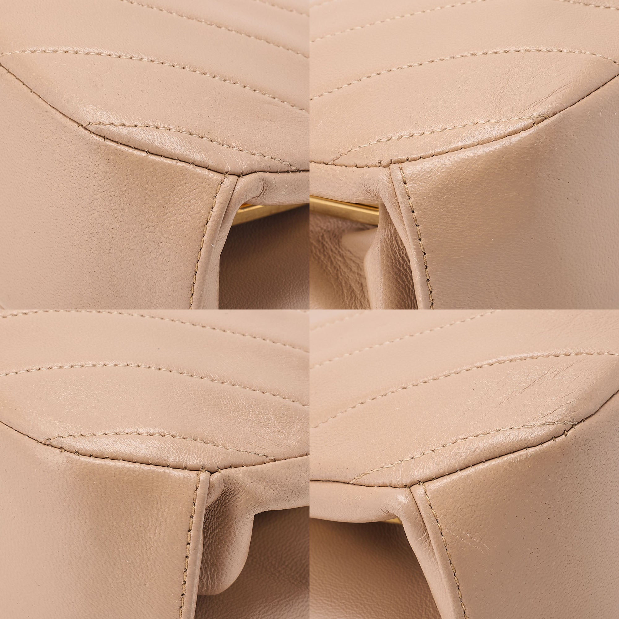 CHANEL Lambskin V-Stitch Chevron Mouth Chain Shoulder Beige Gold-Tone Hardware, Pre-Owned
