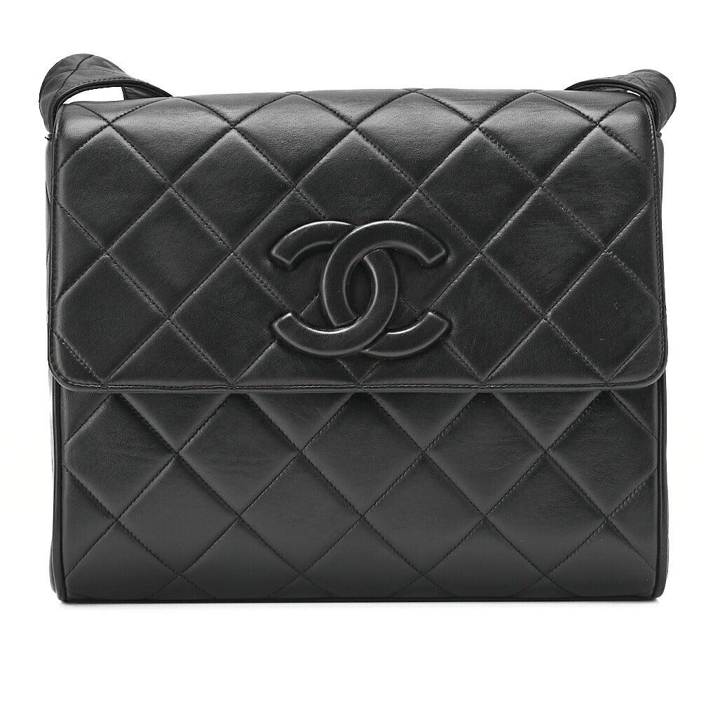CHANEL Lambskin Matelasse Cocomark Black One Shoulder Black Gold-Tone Hardware, Pre-Owned