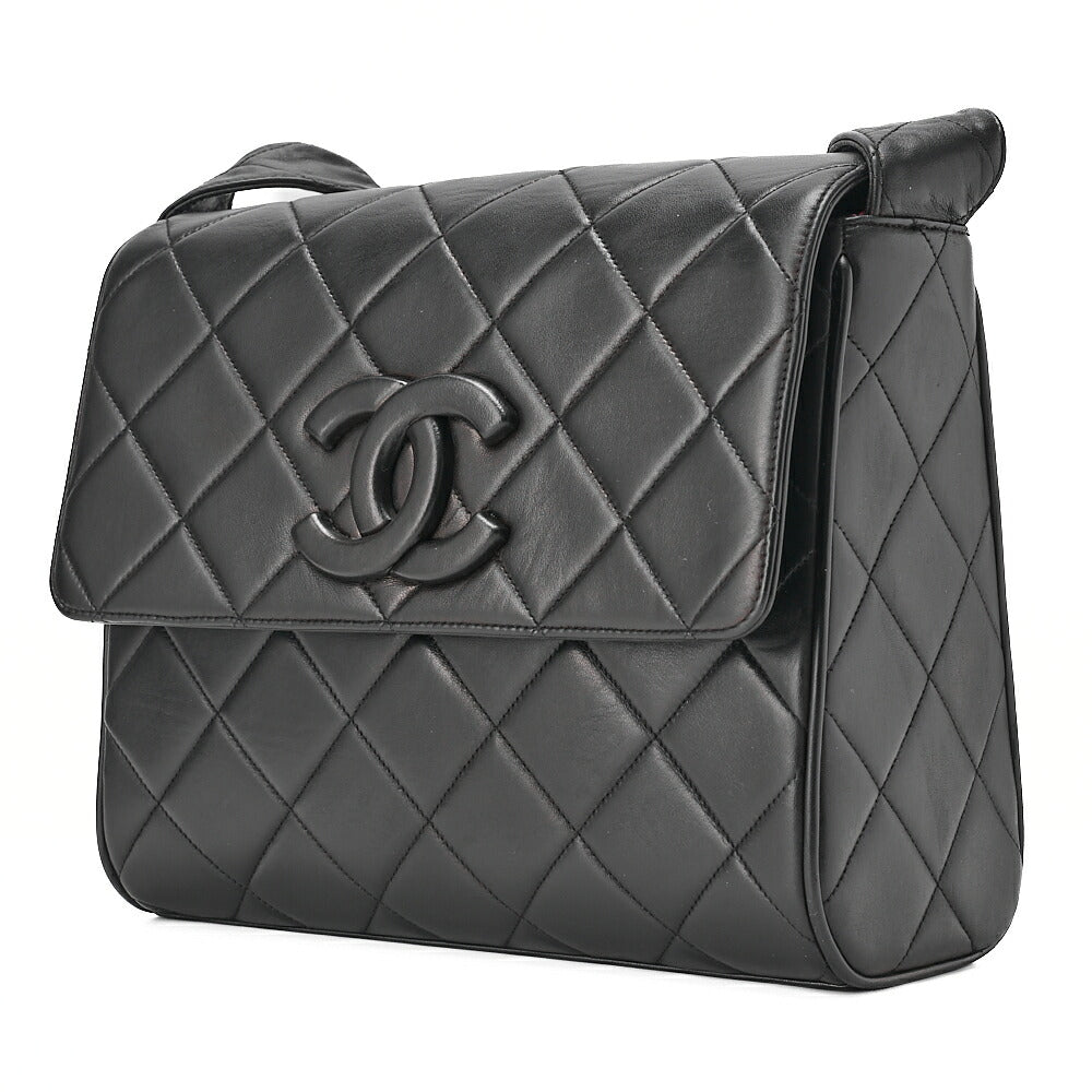 CHANEL Lambskin Matelasse Cocomark Black One Shoulder Black Gold-Tone Hardware, Pre-Owned