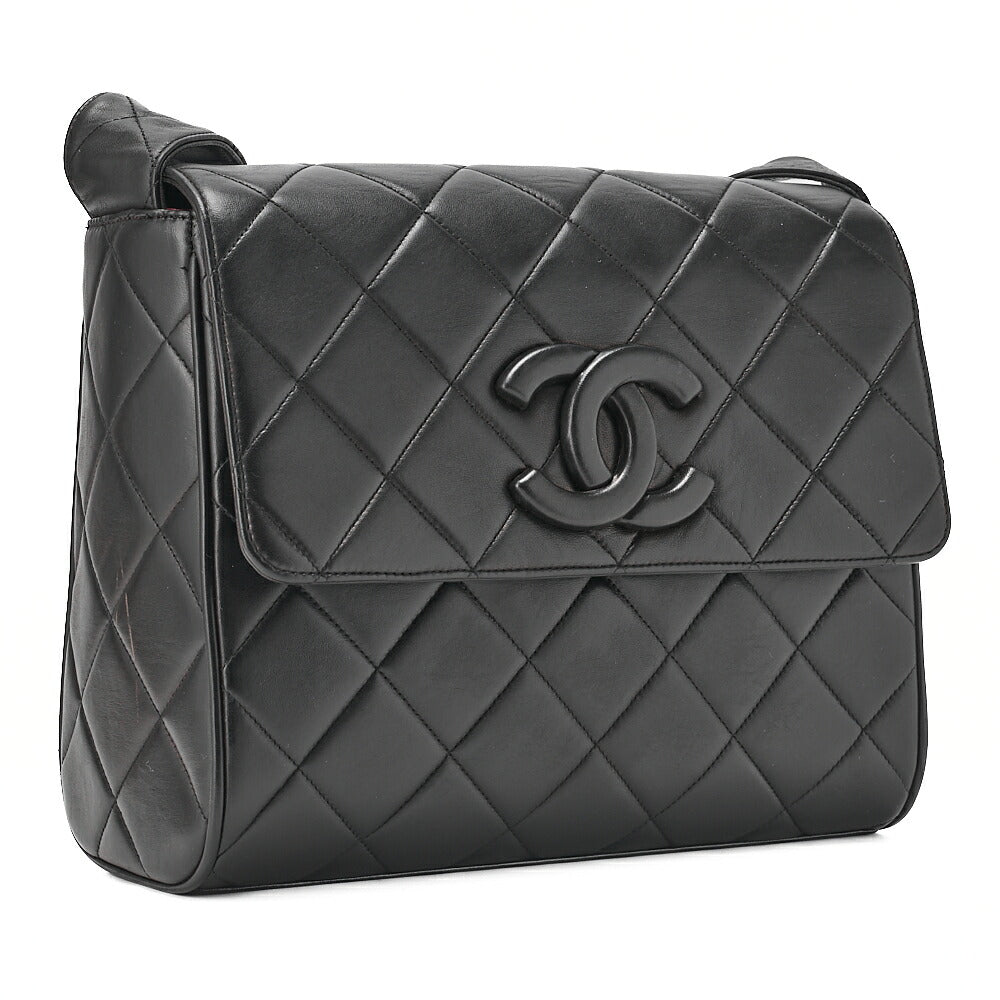 CHANEL Lambskin Matelasse Cocomark Black One Shoulder Black Gold-Tone Hardware, Pre-Owned