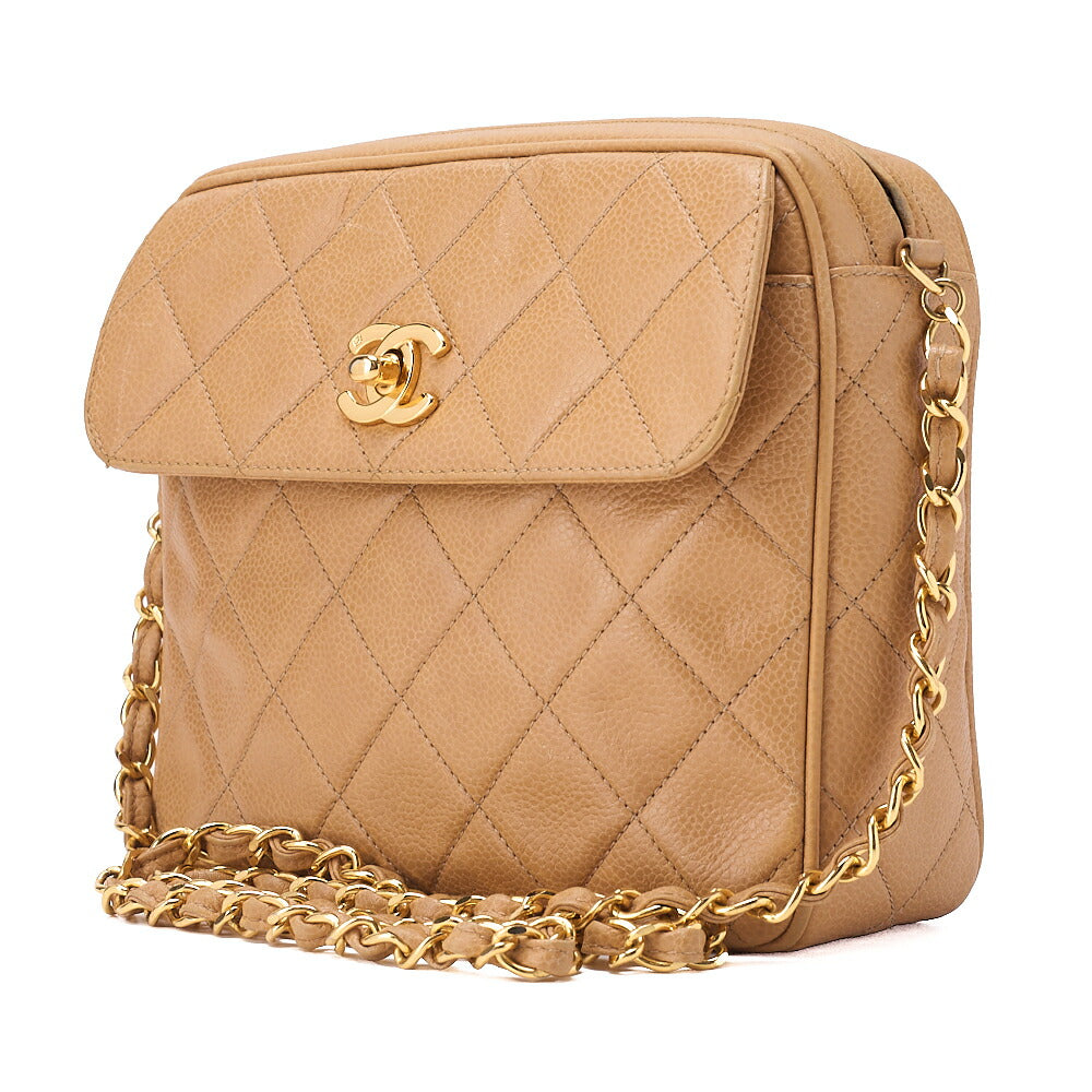 CHANEL Matelasse  Turnlock Chain Shoulder Logo Charm Caviarski Beige Gold-Tone Hardware, Pre-Owned