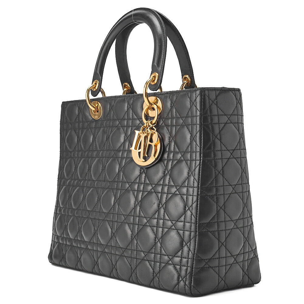 Dior Lady Dior Cannage Handbag Large Size Lambskin Gold-Tone Hardware, Pre-Owned