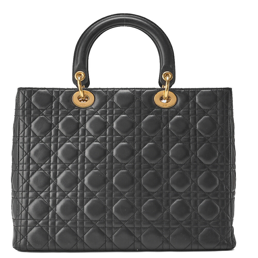 Dior Lady Dior Cannage Handbag Large Size Lambskin Gold-Tone Hardware, Pre-Owned