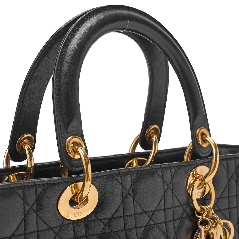 Dior Lady Dior Cannage Handbag Large Size Lambskin Gold-Tone Hardware, Pre-Owned