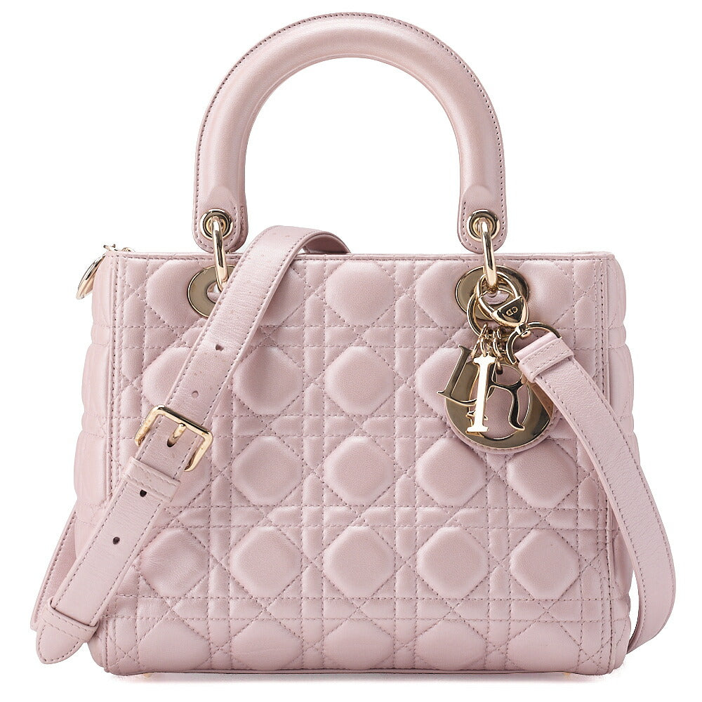 Dior Lady Dior Cannage 2-Way Handbag Lambskin Pink Silver-Tone Hardware, Pre-Owned