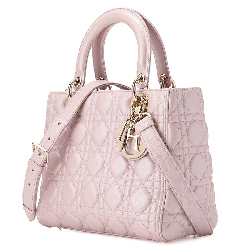 Dior Lady Dior Cannage 2-Way Handbag Lambskin Pink Silver-Tone Hardware, Pre-Owned