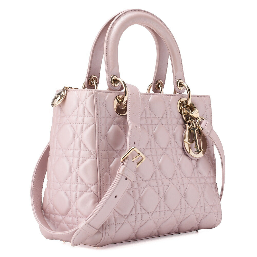 Dior Lady Dior Cannage 2-Way Handbag Lambskin Pink Silver-Tone Hardware, Pre-Owned