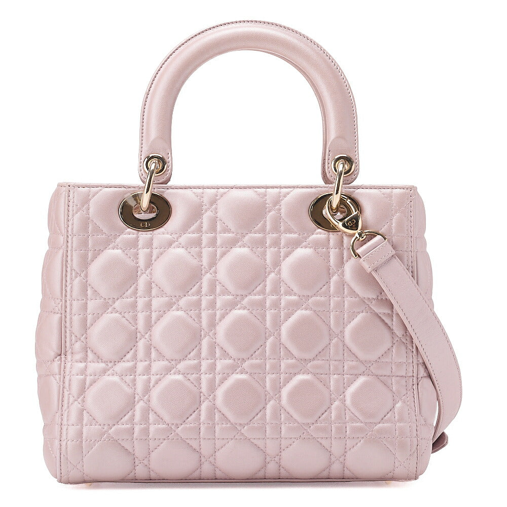 Dior Lady Dior Cannage 2-Way Handbag Lambskin Pink Silver-Tone Hardware, Pre-Owned
