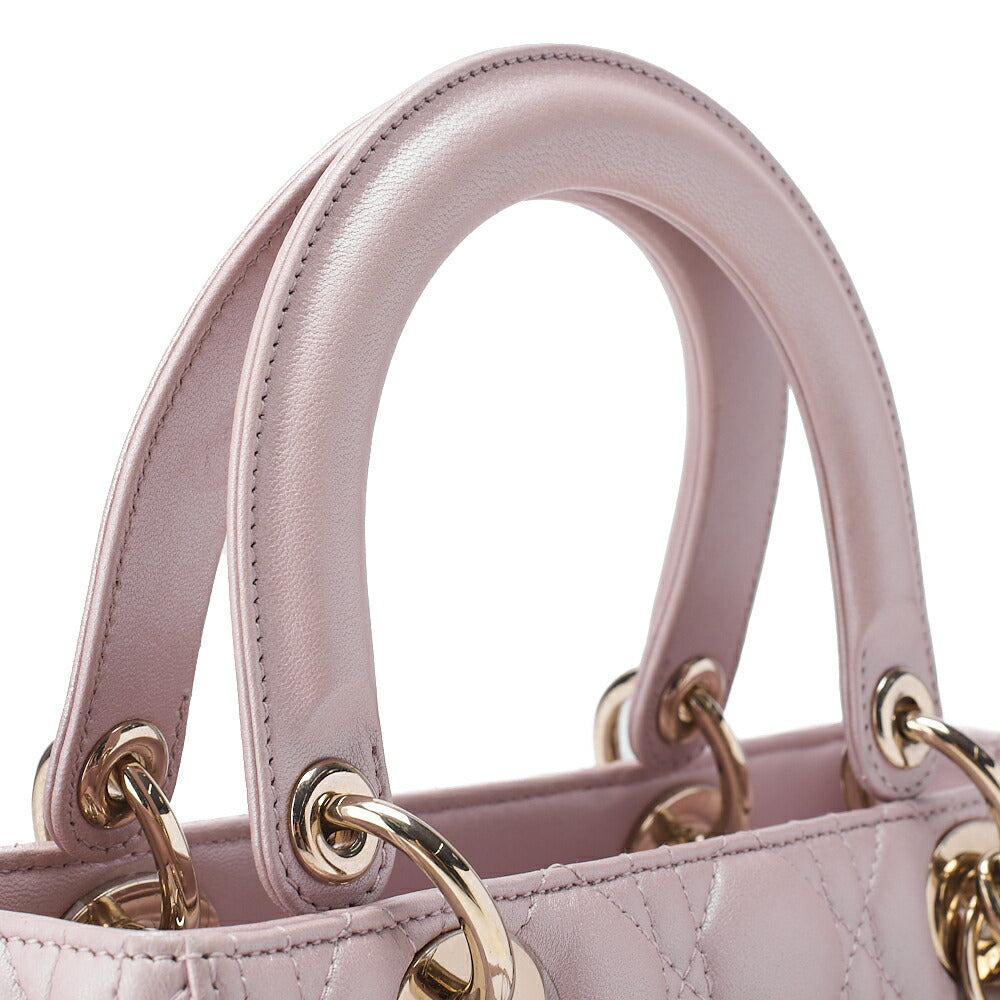 Dior Lady Dior Cannage 2-Way Handbag Lambskin Pink Silver-Tone Hardware, Pre-Owned