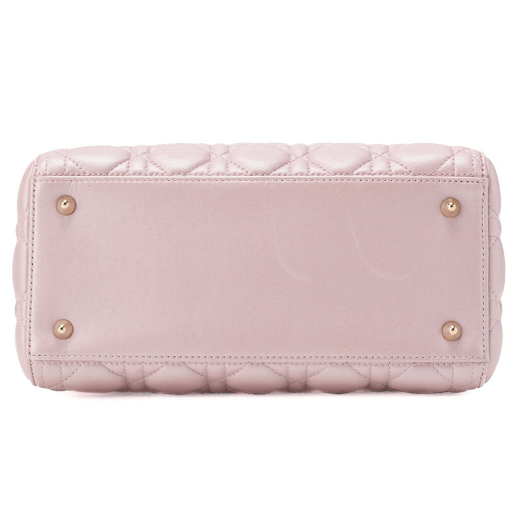 Dior Lady Dior Cannage 2-Way Handbag Lambskin Pink Silver-Tone Hardware, Pre-Owned