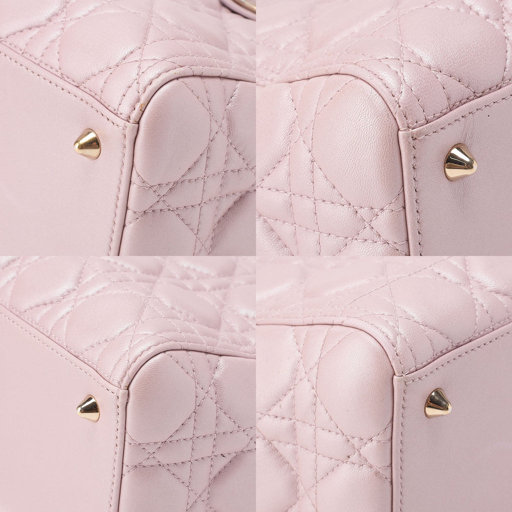 Dior Lady Dior Cannage 2-Way Handbag Lambskin Pink Silver-Tone Hardware, Pre-Owned