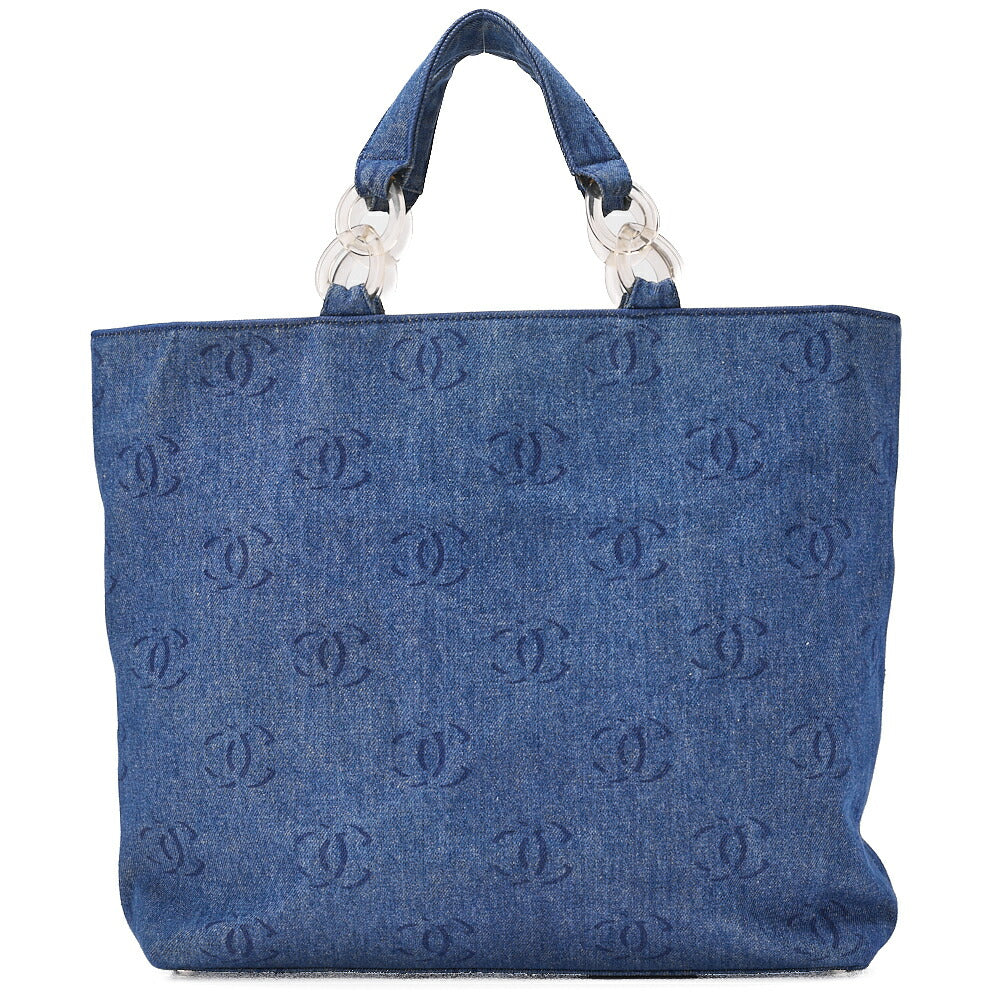 CHANEL Denim Coco Mark Large Size Tote Bag Silver-Tone Hardware, Pre-Owned