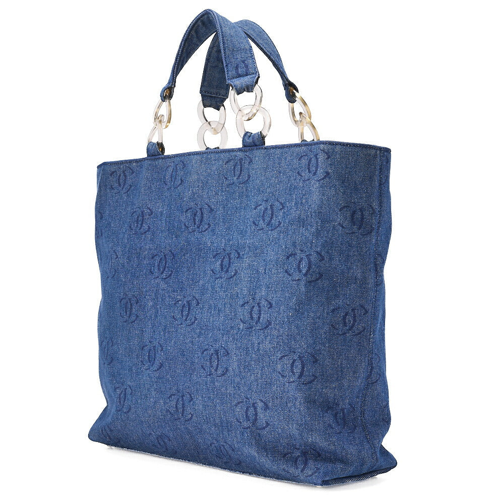 CHANEL Denim Coco Mark Large Size Tote Bag Silver-Tone Hardware, Pre-Owned
