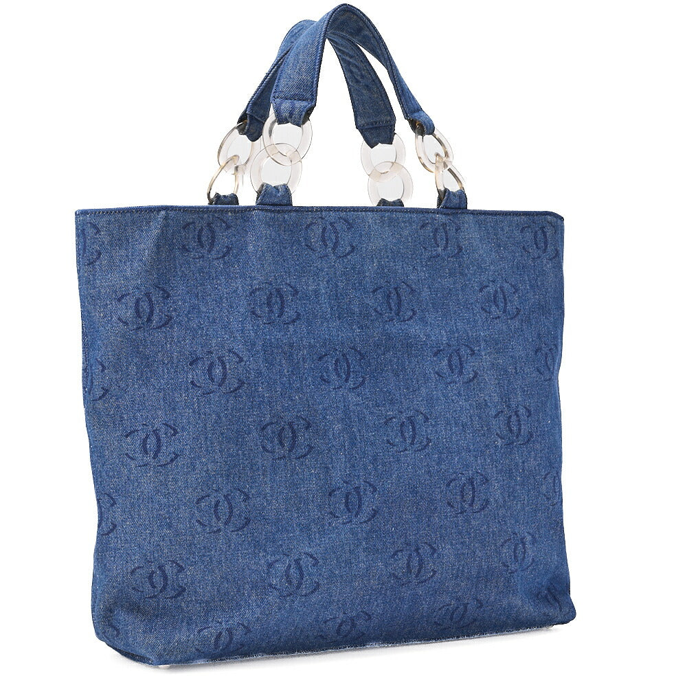 CHANEL Denim Coco Mark Large Size Tote Bag Silver-Tone Hardware, Pre-Owned