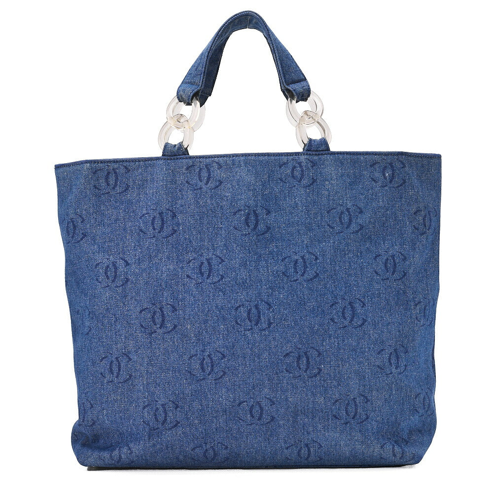 CHANEL Denim Coco Mark Large Size Tote Bag Silver-Tone Hardware, Pre-Owned
