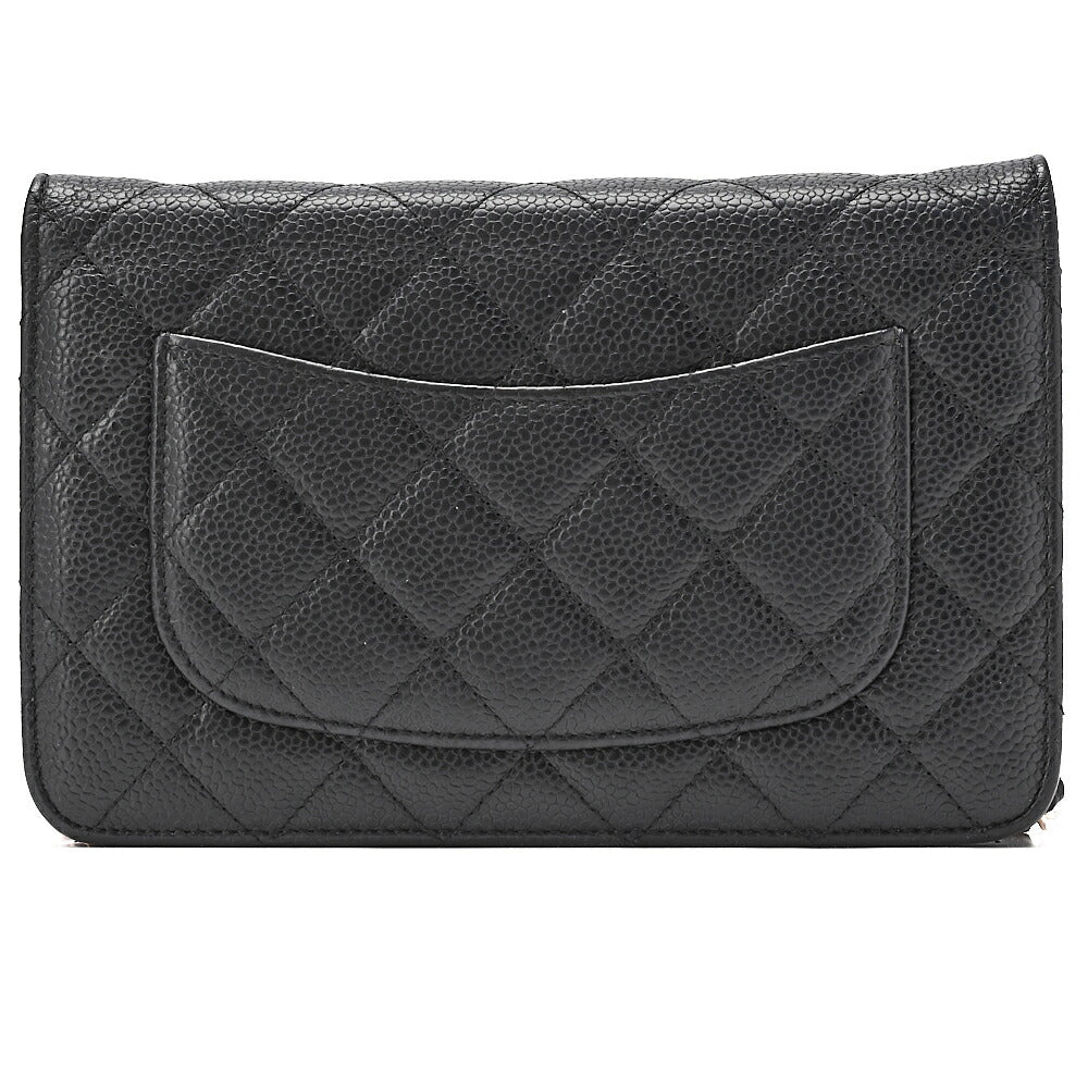 CHANEL Matelasse Chain Wallet Caviar Skin Black Gold -Tone Hardware, Pre-Owned