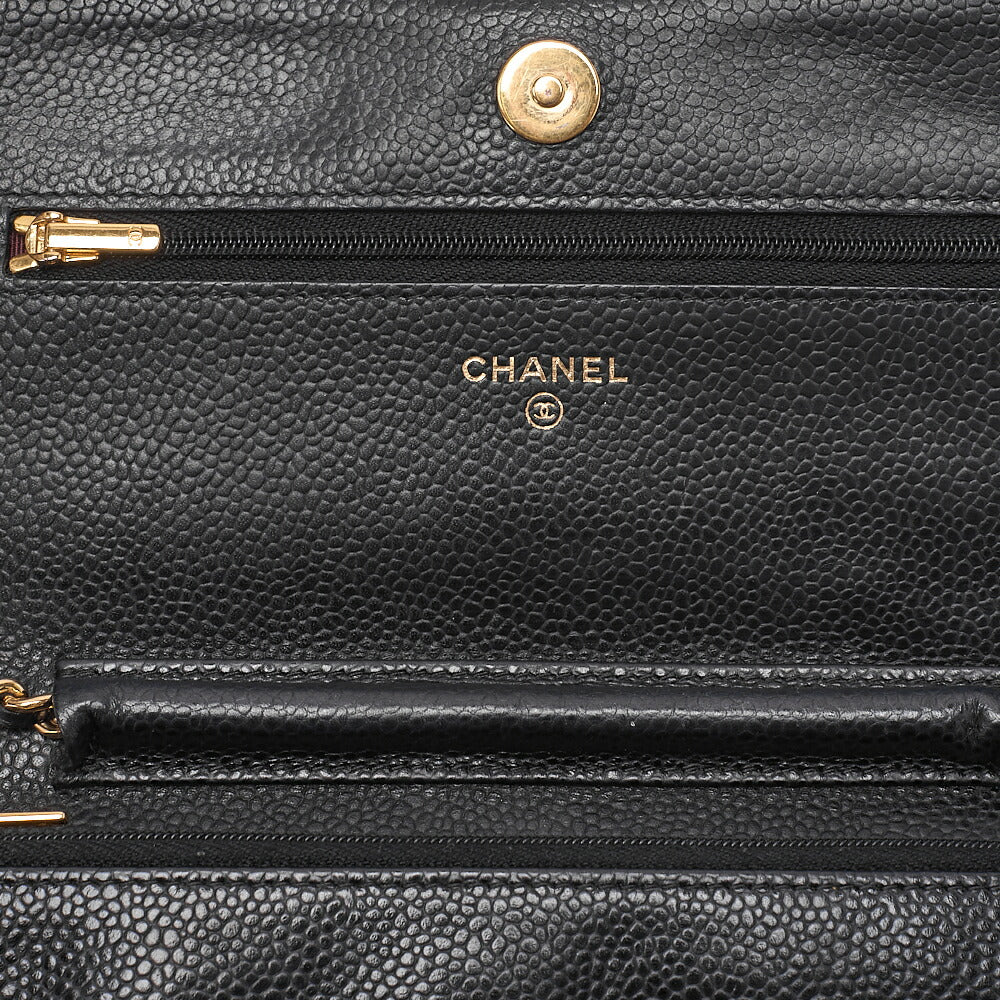 CHANEL Matelasse Chain Wallet Caviar Skin Black Gold -Tone Hardware, Pre-Owned
