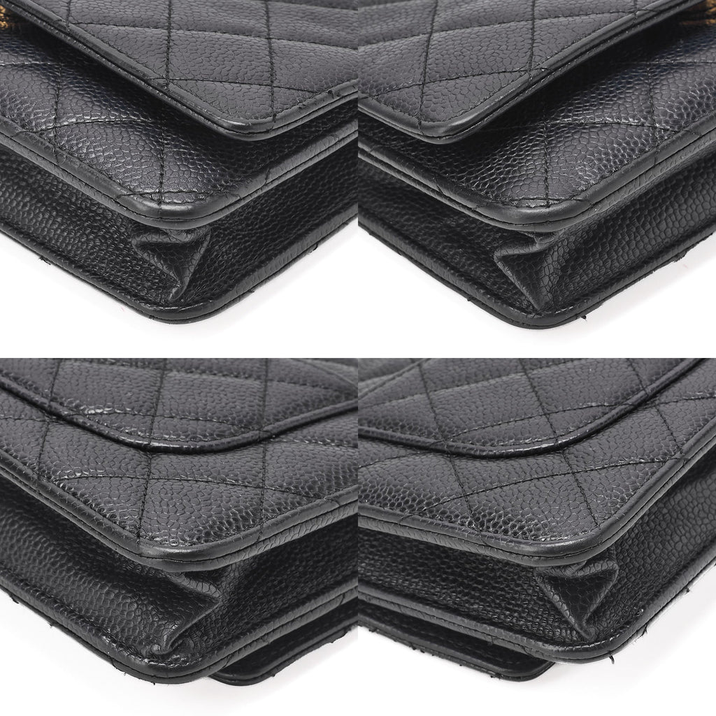 CHANEL Matelasse Chain Wallet Caviar Skin Black Gold -Tone Hardware, Pre-Owned