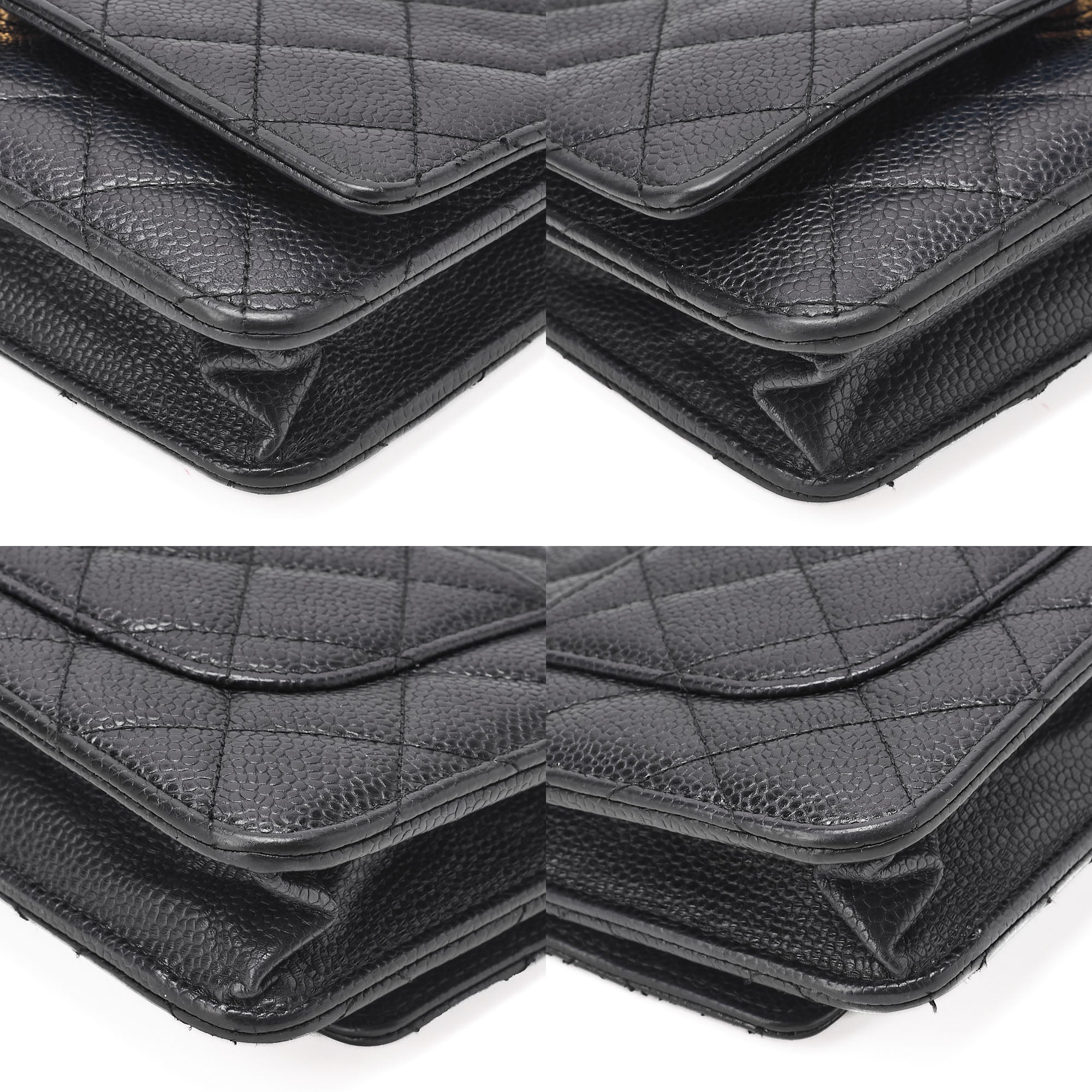 CHANEL Matelasse Chain Wallet Caviar Skin Black Gold -Tone Hardware, Pre-Owned