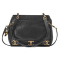 CHANEL Caviar Skin Triple Coco with Ball Charm W Chain Shoulder Black Gold -Tone Hardware, Pre-Owned