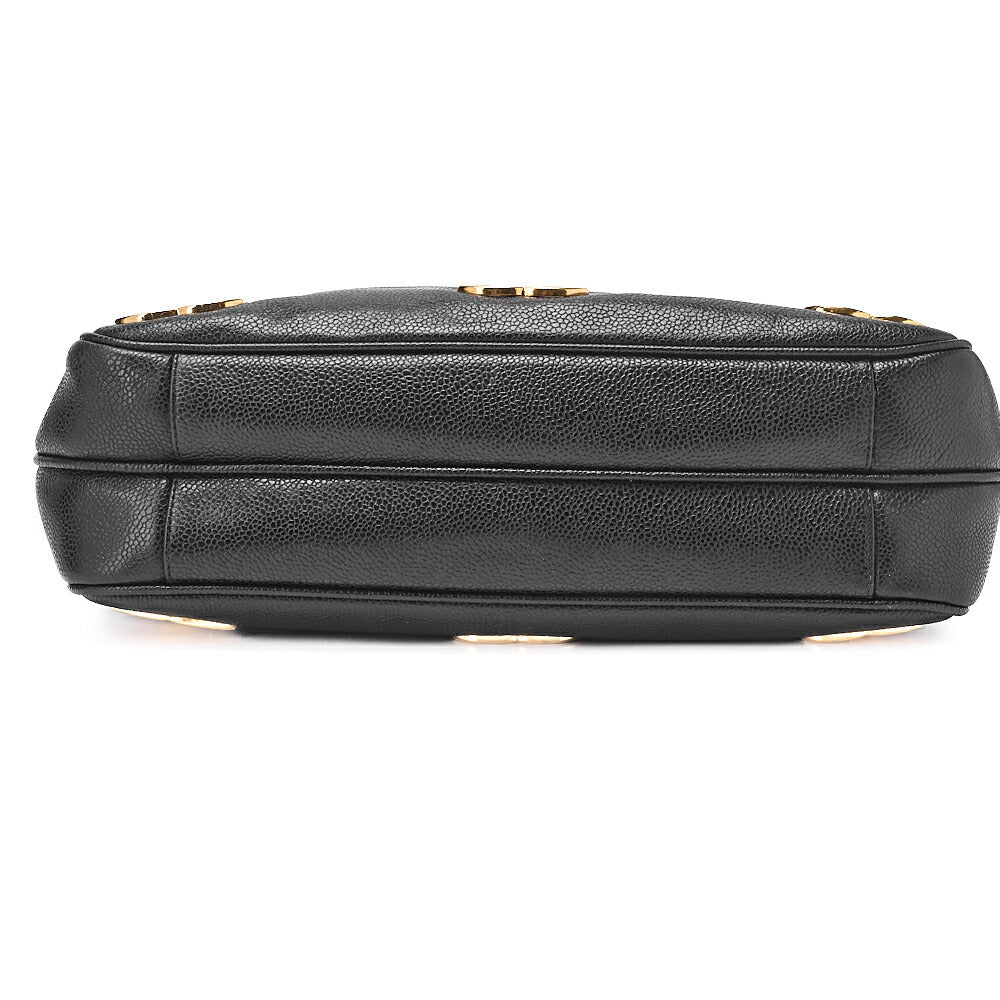 CHANEL Caviar Skin Triple Coco with Ball Charm W Chain Shoulder Black Gold -Tone Hardware, Pre-Owned