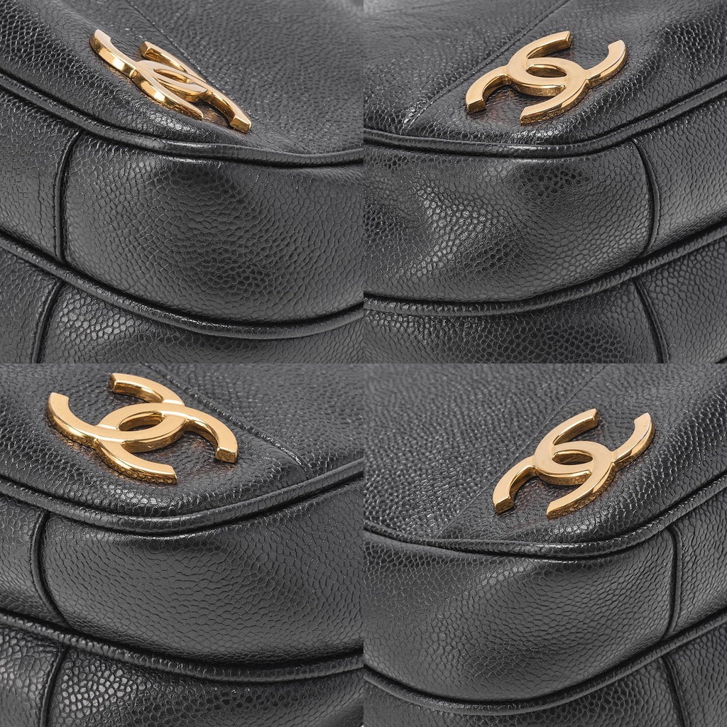 CHANEL Caviar Skin Triple Coco with Ball Charm W Chain Shoulder Black Gold -Tone Hardware, Pre-Owned