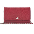 CHANEL Shoulder Bag Chain Wallet Lambskin Red Silver-Tone Hardware, Pre-Owned