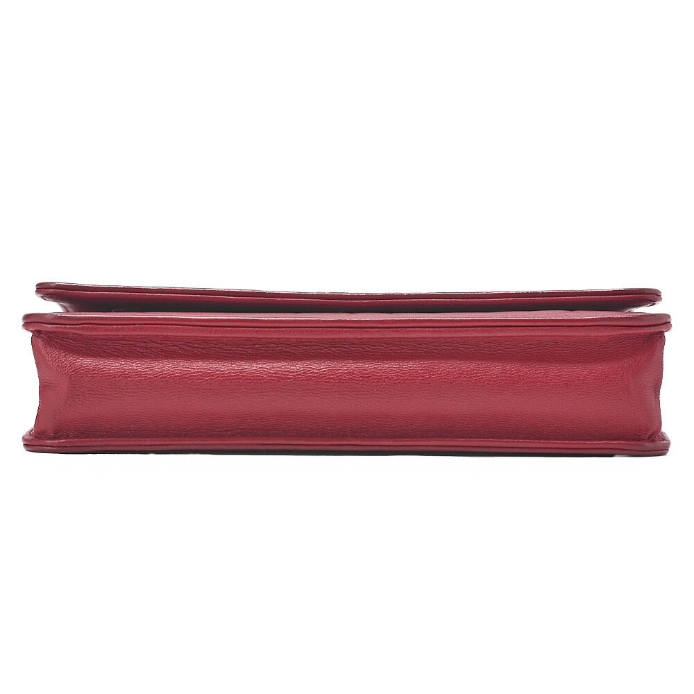 CHANEL Shoulder Bag Chain Wallet Lambskin Red Silver-Tone Hardware, Pre-Owned