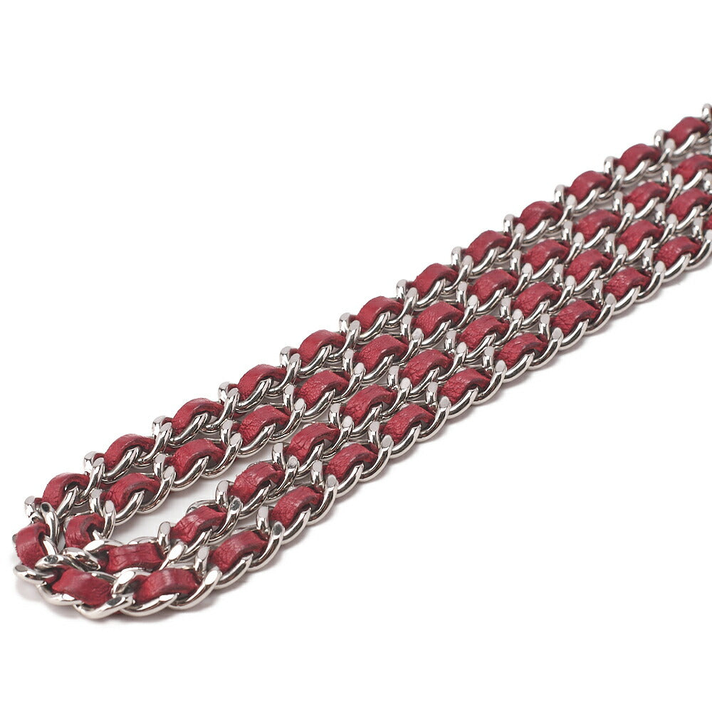 CHANEL Shoulder Bag Chain Wallet Lambskin Red Silver-Tone Hardware, Pre-Owned