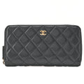 CHANEL Matelasse Round Long Wallet Caviar Skin Black Gold -Tone Hardware, Pre-Owned