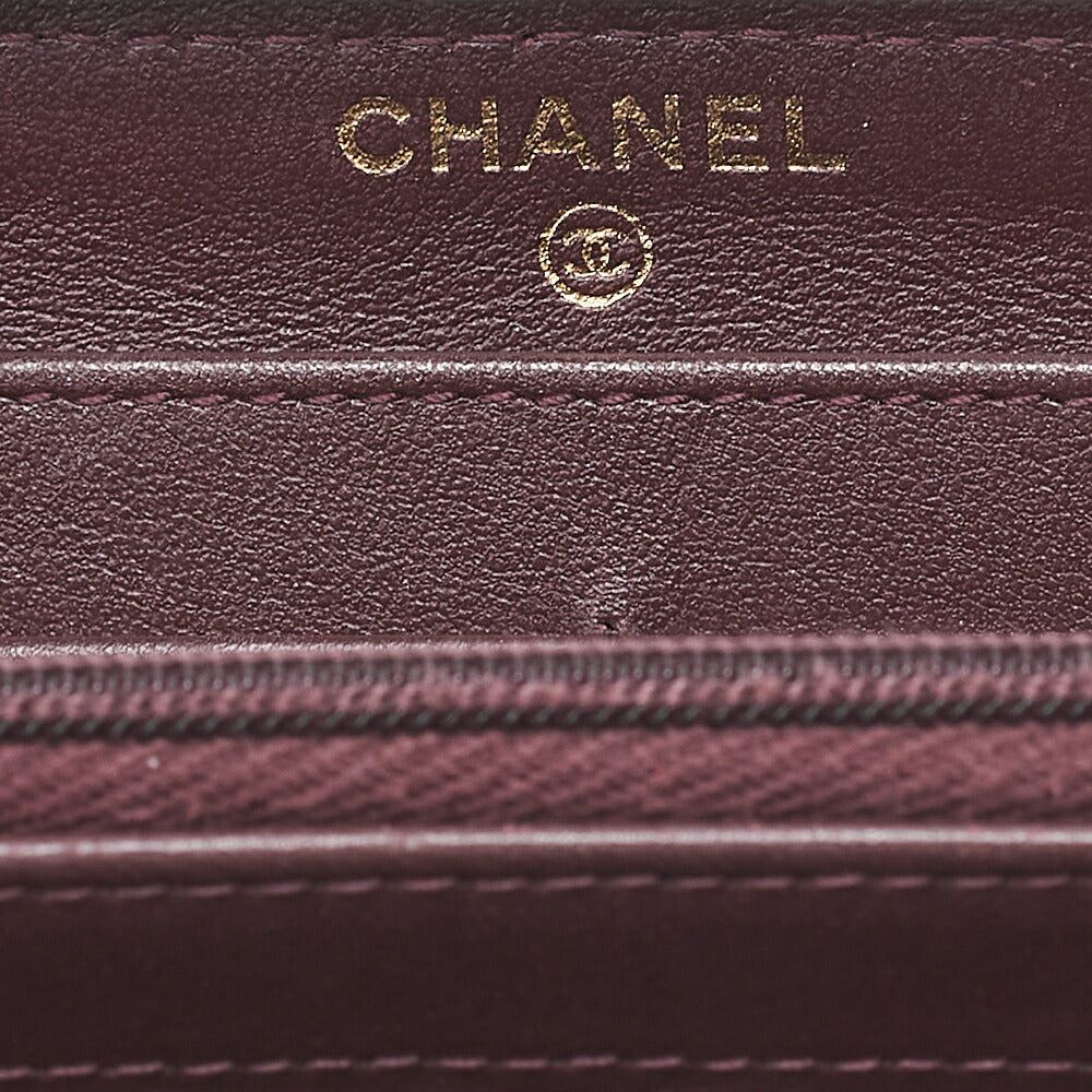 CHANEL Matelasse Round Long Wallet Caviar Skin Black Gold -Tone Hardware, Pre-Owned