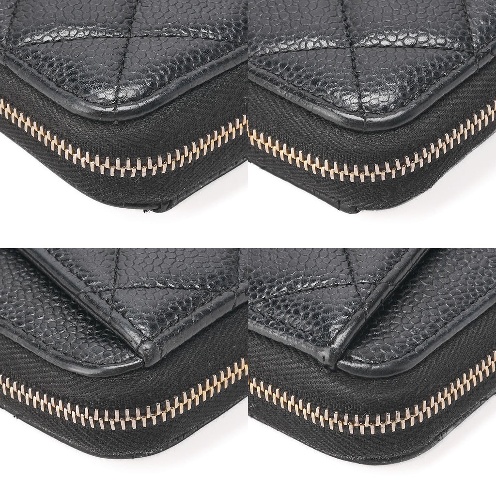 CHANEL Matelasse Round Long Wallet Caviar Skin Black Gold -Tone Hardware, Pre-Owned