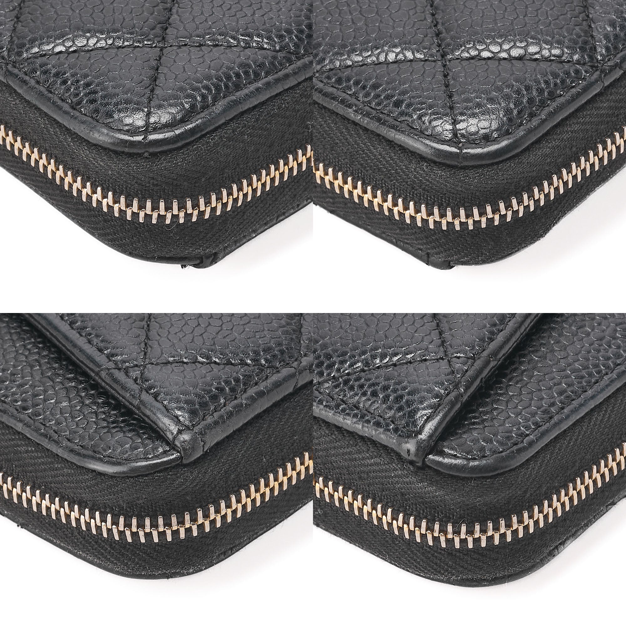 CHANEL Matelasse Round Long Wallet Caviar Skin Black Gold -Tone Hardware, Pre-Owned