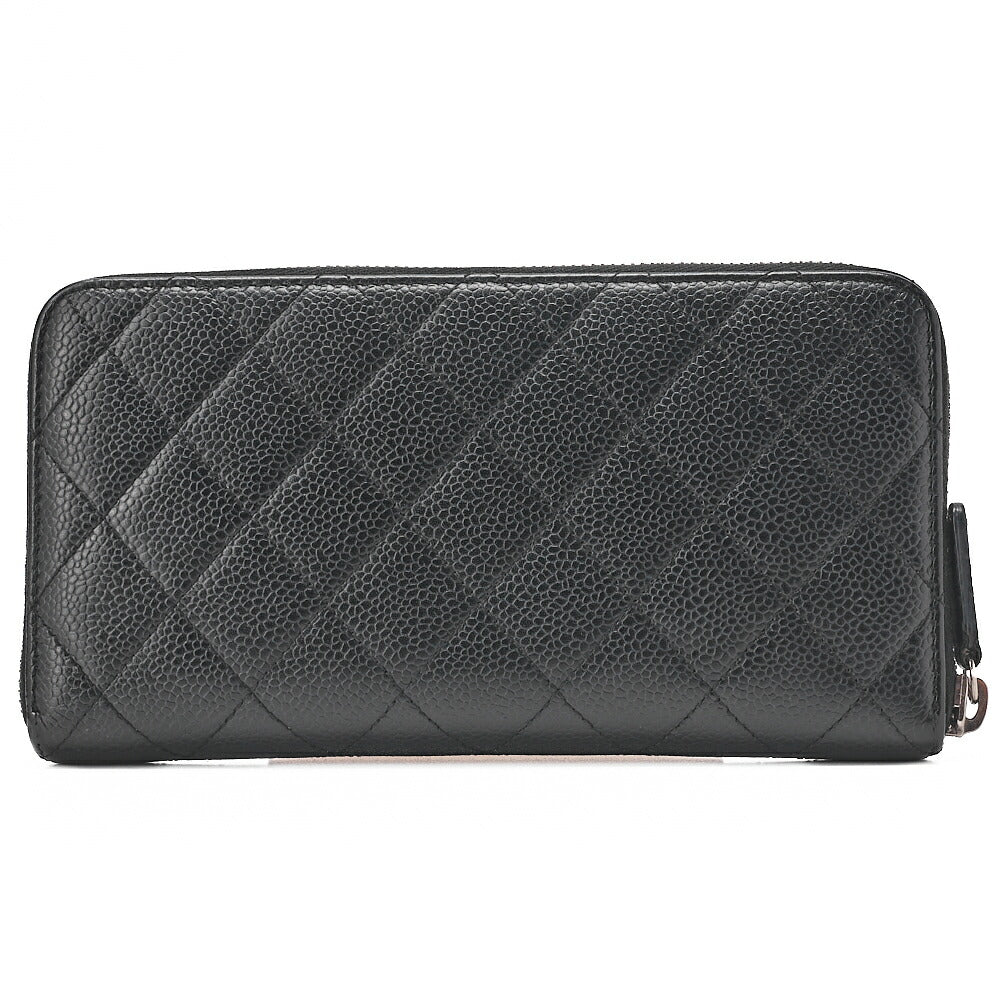 CHANEL Matelasse Round Long Wallet Caviar Skin Black Silver-Tone Hardware, Pre-Owned