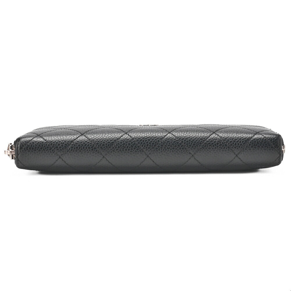 CHANEL Matelasse Round Long Wallet Caviar Skin Black Silver-Tone Hardware, Pre-Owned