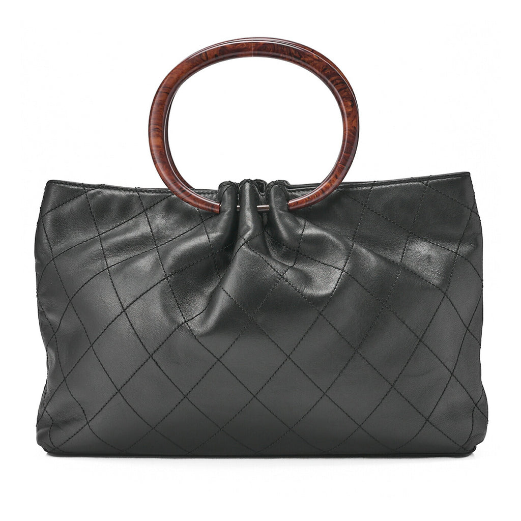 CHANEL Matelasse Wood Pattern Handbag Lambskin Black Gold-Tone Hardware, Pre-Owned