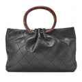 CHANEL Matelasse Wood Pattern Handbag Lambskin Black Gold-Tone Hardware, Pre-Owned