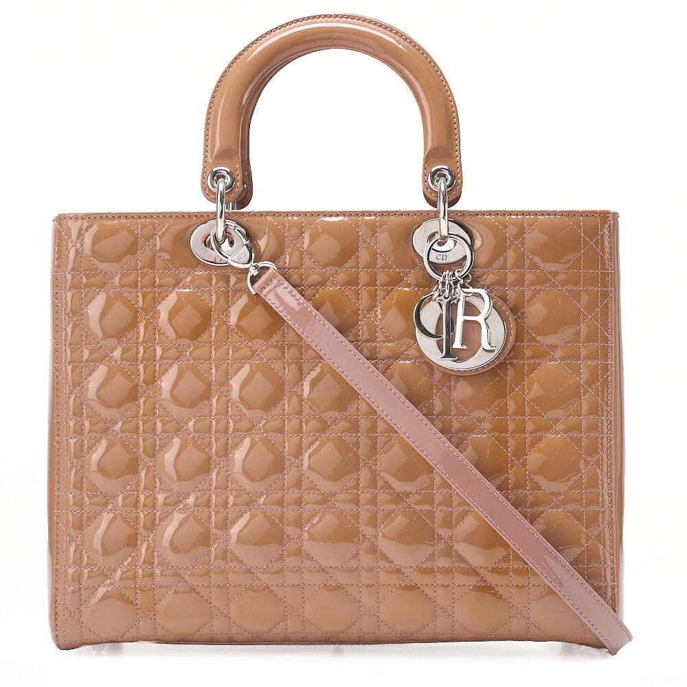 Dior Lady Dior Canage Handbag Large Size Enamel Silver -Tone Hardware, Pre-Owned