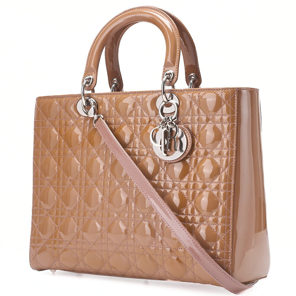 Dior Lady Dior Canage Handbag Large Size Enamel Silver -Tone Hardware, Pre-Owned