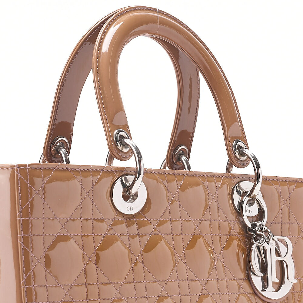 Dior Lady Dior Canage Handbag Large Size Enamel Silver -Tone Hardware, Pre-Owned