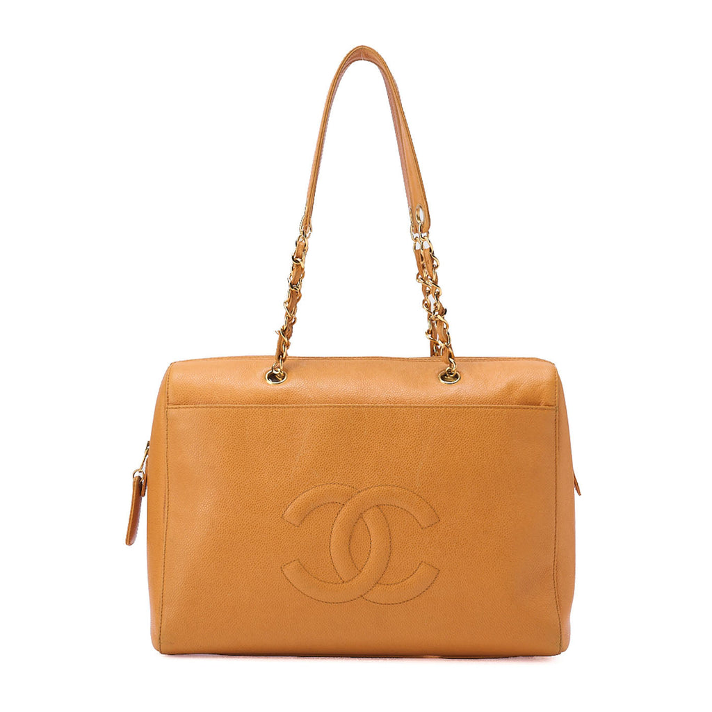 CHANEL Shoulder Bag Tote Bag Coco Mark Double Chain Shoulder Caviar Skin Yellow Gold-Tone Hardware, Pre-Owned