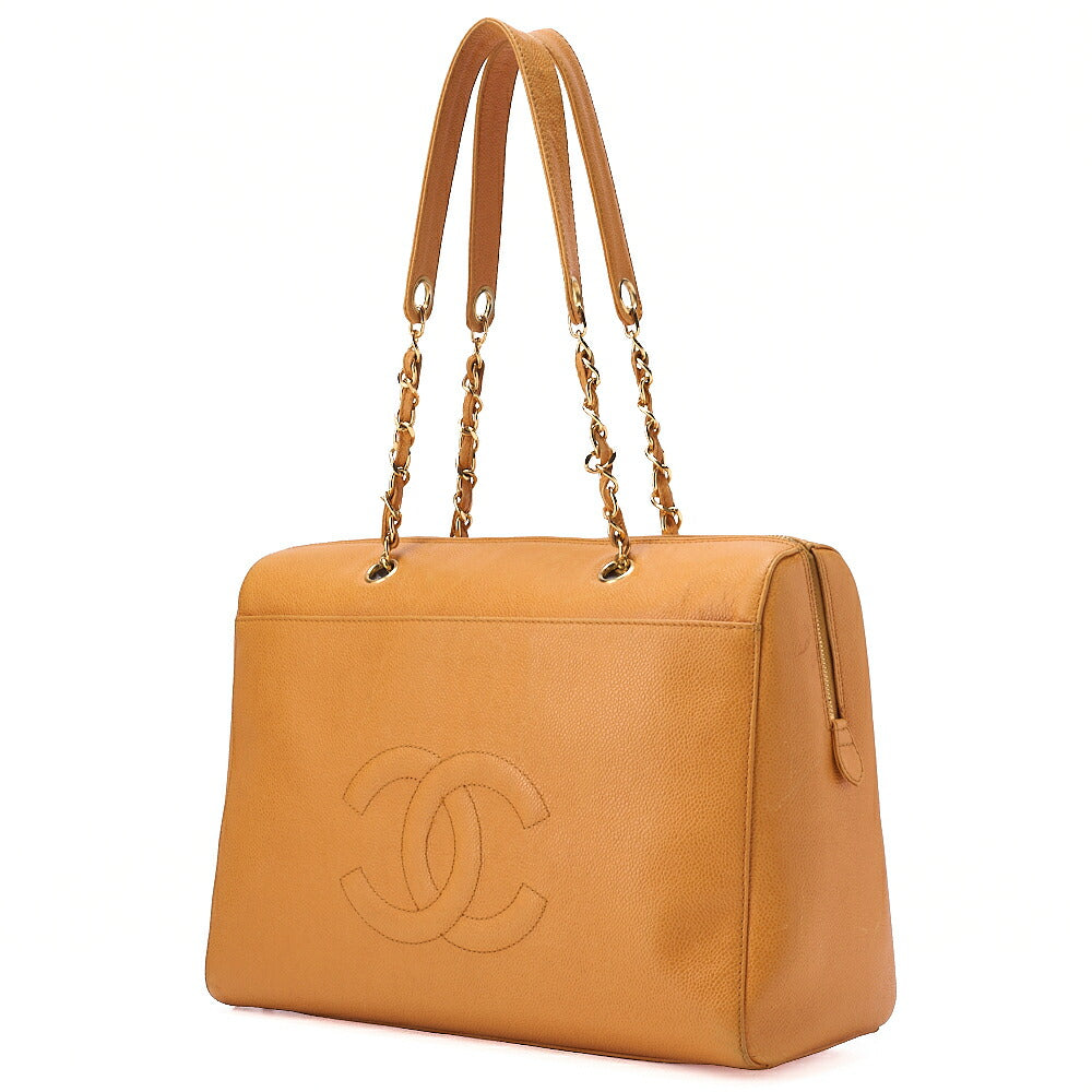 CHANEL Shoulder Bag Tote Bag Coco Mark Double Chain Shoulder Caviar Skin Yellow Gold-Tone Hardware, Pre-Owned