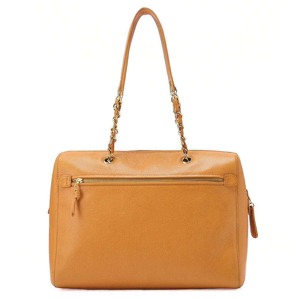CHANEL Shoulder Bag Tote Bag Coco Mark Double Chain Shoulder Caviar Skin Yellow Gold-Tone Hardware, Pre-Owned