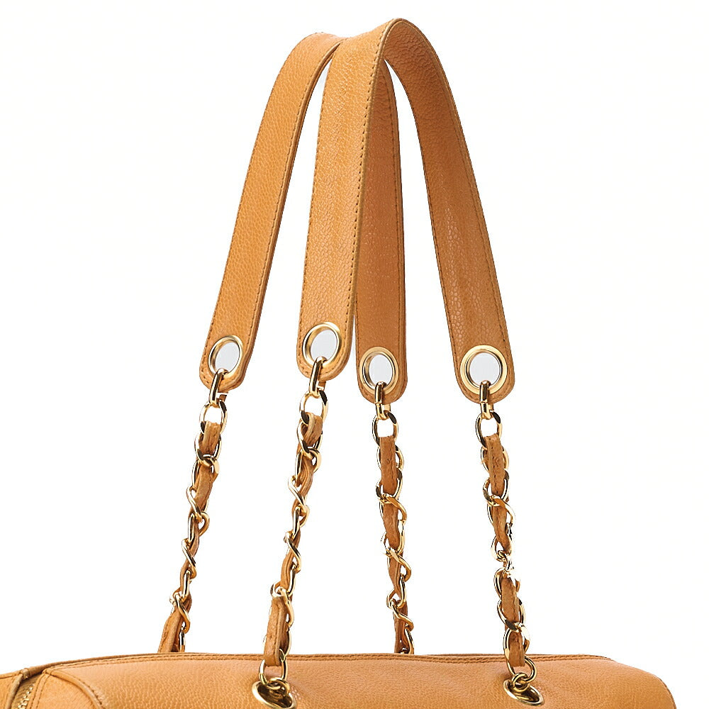 CHANEL Shoulder Bag Tote Bag Coco Mark Double Chain Shoulder Caviar Skin Yellow Gold-Tone Hardware, Pre-Owned