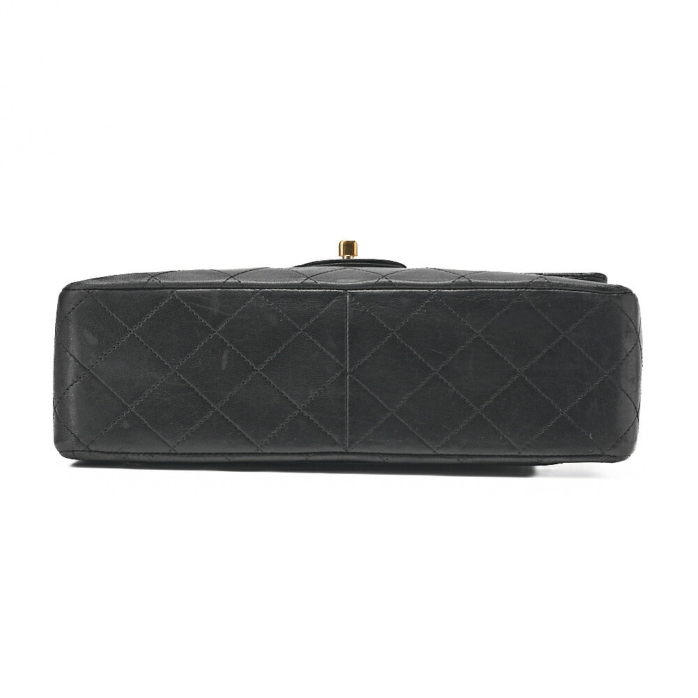 CHANEL Lambskin Matelasse Double Flap 25cm Square Chain Shoulder Black Gold-Tone Hardware, Pre-Owned
