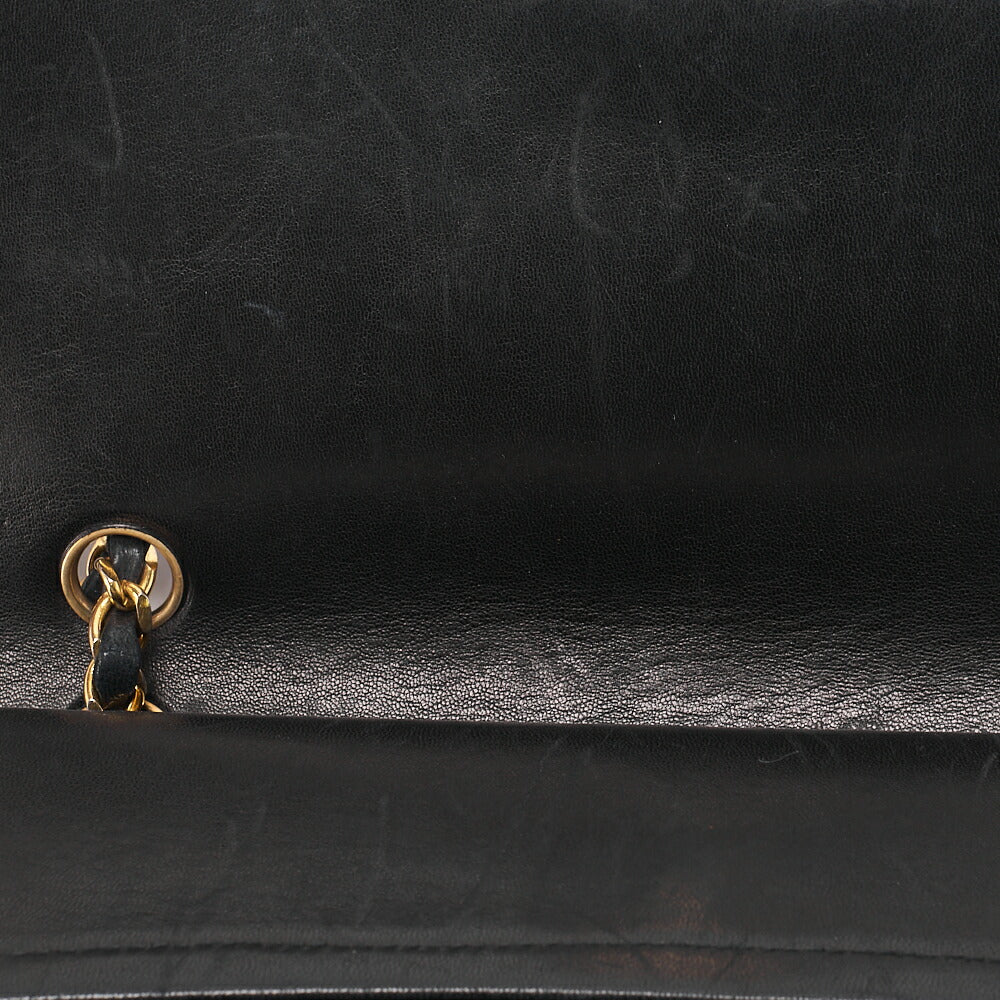 CHANEL Lambskin Matelasse Double Flap 25cm Square Chain Shoulder Black Gold-Tone Hardware, Pre-Owned